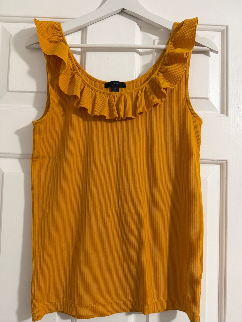 J.Crew Mustard Yellow Ribbed Ruffle Tank Top Size M